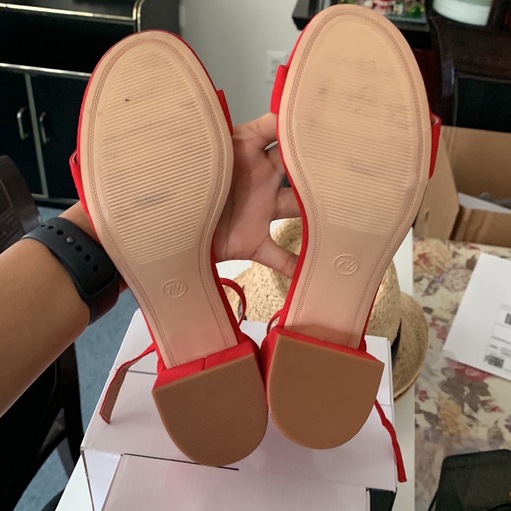 Red Suede Block Heels - image 3